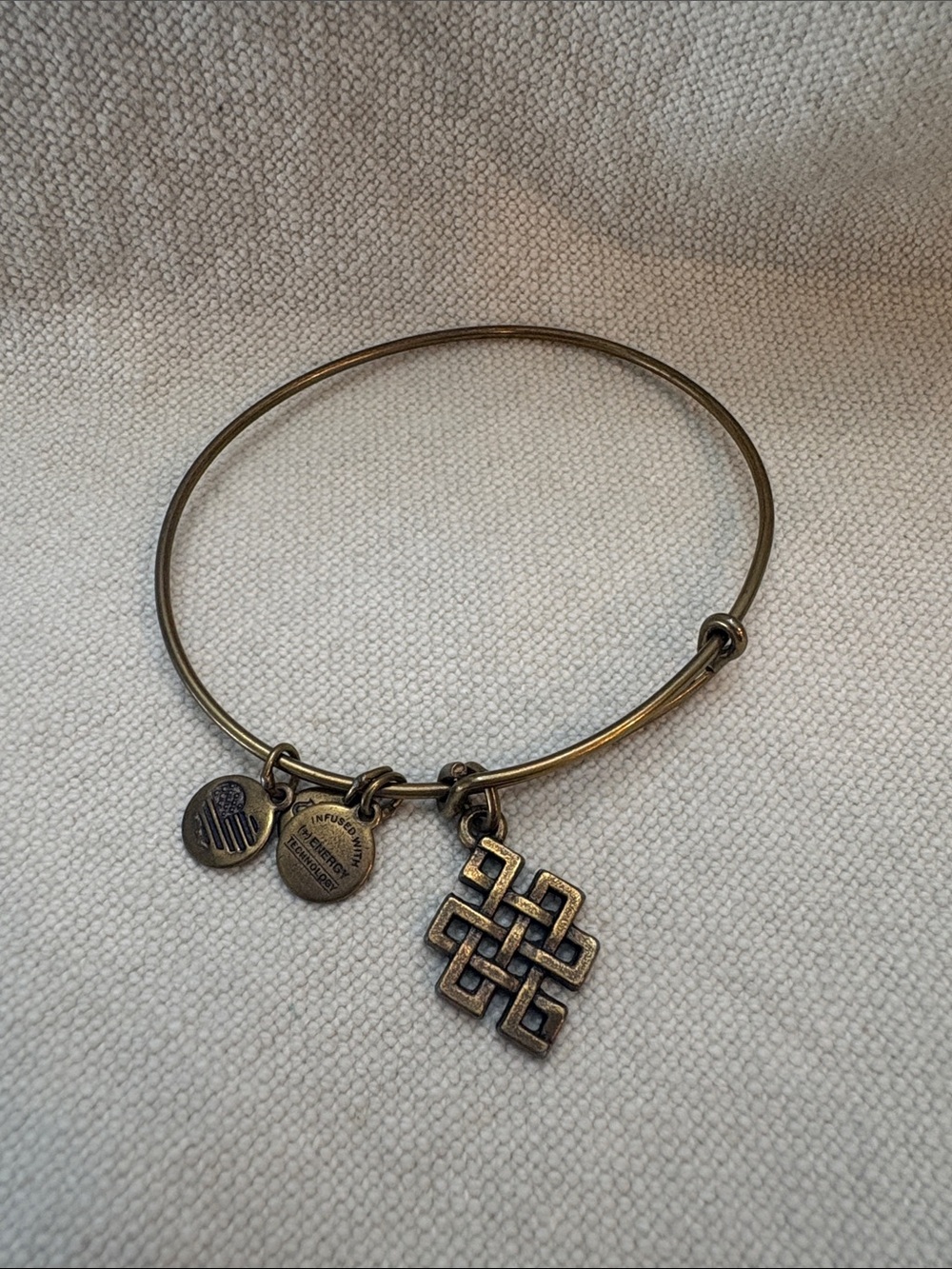 Alex and Ani Antique Gold Knot Charm Bangle Bracelet